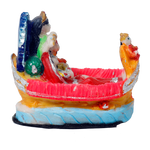 Goddess Radha And Lord Krishna Is Sitting In A Boat | Rubber Murti Idol - 3 × 3 Inches | For Pooja Temple | Home Decor | Office Decoration | Mandir Decoration And Gifts