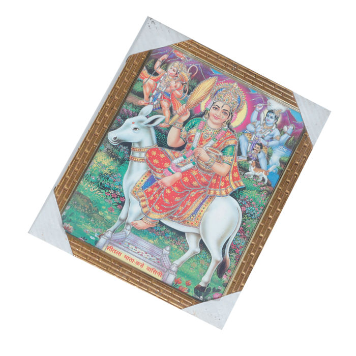 Goddess Sheetala Mata Is Sitting On Donkey Photo Frame - 11 × 10 Inches | For Pooja Temple | Home Decor And Gifts