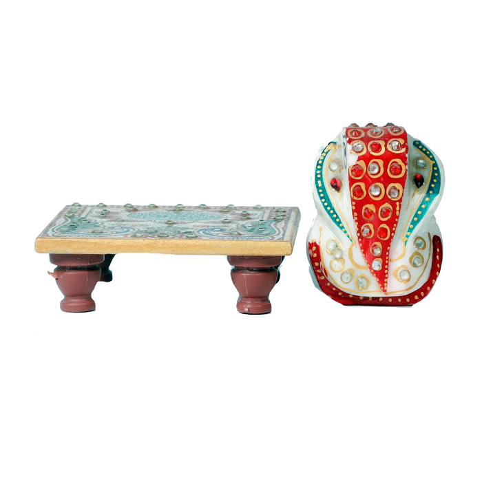 Lord Ganesha Is Sitting On Stool | Marble Murti Idol - 3 x 4 Inches | For Pooja Temple | Home Decor | Office Decoration | Mandir Decoration And Gifts