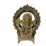 Brass Murti Lord Ganesha Is Sitting On Throne - 4.5 × 2.5 Inches | For Pooja Temple | Home Decor | Office & Mandir Decoration And Gifts