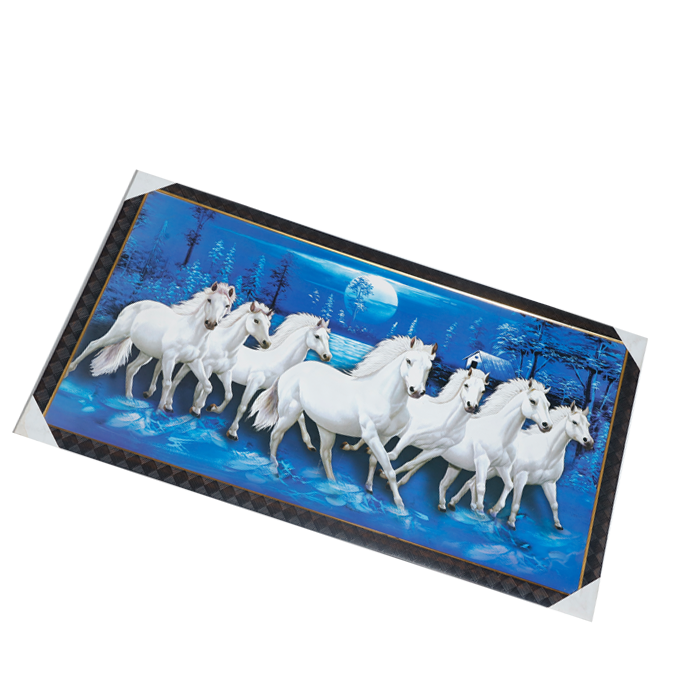 7 Running Vastu Shastra White Horse Photo Frame - 21 × 39 Inches | For Home Decor And Gifts
