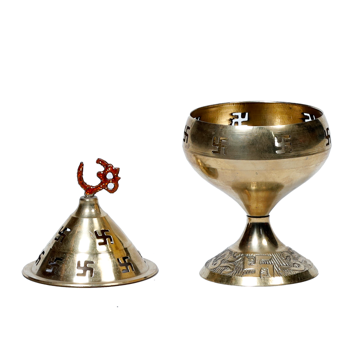 Swastik Symbol Decorative Brass Diya With Cover| Akhand Diya for Puja - 6 × 3 Inches | For Pooja Temple | Home Decor | Diwali Decoration And Gifts