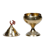 Swastik Symbol Decorative Brass Diya With Cover| Akhand Diya for Puja - 6 × 3 Inches | For Pooja Temple | Home Decor | Diwali Decoration And Gifts
