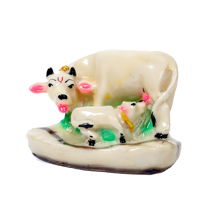Cow And Calf Pooja Mandir Murti Idol - 5 × 3 Inches | Apna Kanha Cow And Calf polyresin | Home Decor | Office Decoration | Mandir Decoration And Gifts