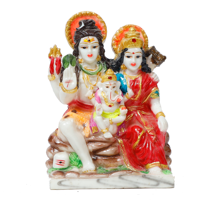 Lord Shiva Family Marble Dust Murti Idol | God Shiva, Parvati, Ganesh And Kartikeya - 6 × 5 Inches | For Pooja Temple | Home Decor | Office Decoration | Mandir Decoration And Gifts