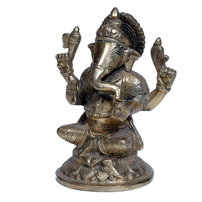 Brass Murti Lord Ganesha Is Sitting On Throne - 7 × 4.5 Inches | For Pooja Temple | Home Decor | Office & Mandir Decoration And Gifts