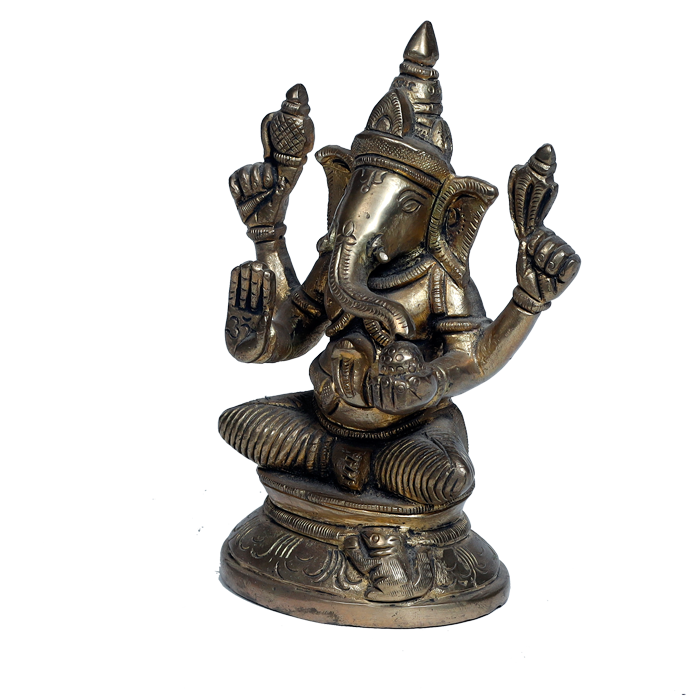 Brass Murti Lord Ganesha Is Sitting On Throne - 6.5 × 4 Inches | For Pooja Temple | Home Decor | Office & Mandir Decoration And Gifts