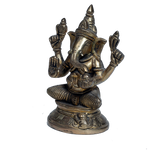 Brass Murti Lord Ganesha Is Sitting On Throne - 6.5 × 4 Inches | For Pooja Temple | Home Decor | Office & Mandir Decoration And Gifts