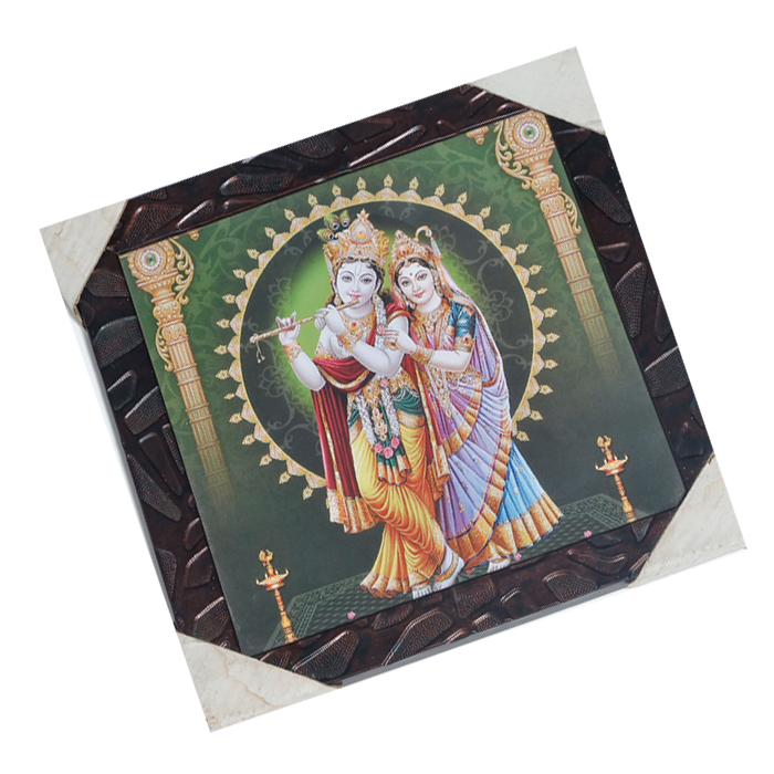 Goddess Radha And Lord Krishan Photo Frame - 11 × 11 Inches | For Pooja Temple | Home Decor And Gifts