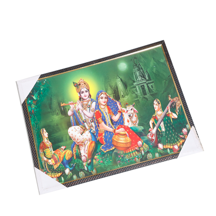 Goddess Radha And Lord Krishan Photo Frame - 25 × 19 Inches | For Pooja Temple | Home Decor And Gifts