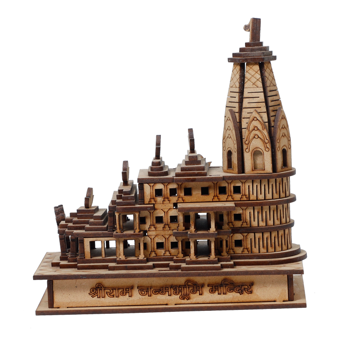 Shri Ram Mandir Ayodhya 3D Wood Temple -5 × 3 Inches | For Home Decor | Pooja Temple | Office Decoration | Mandir Decoration And Gifts