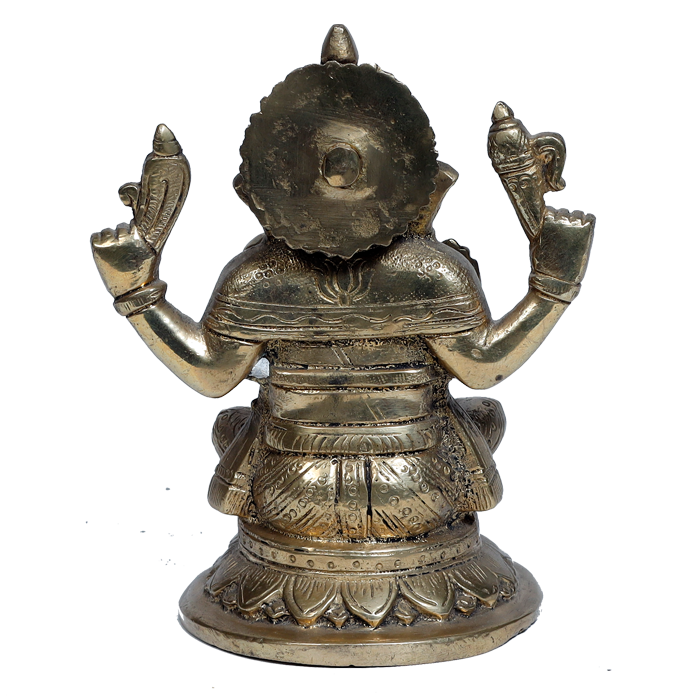 Brass Murti Lord Ganesha Is Sitting On Throne - 7 × 4.5 Inches | For Pooja Temple | Home Decor | Office & Mandir Decoration And Gifts