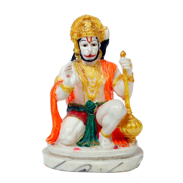Lord Veer Bajrangbali Hanuman Ji Marble Dust Murti Idol - 9 x 6 Inches | For Pooja Temple | Home Decor | Office Decoration | Mandir Decoration And Gifts