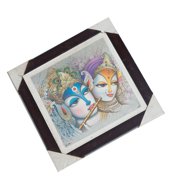 Goddess Radha And Lord Krishan Photo Frame - 11 × 11 Inches | For Pooja Temple | Home Decor And Gifts