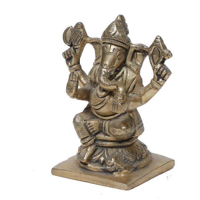 Brass Murti Lord Ganesha Is Sitting On Lotus Flower - 3.8 × 3 Inches | For Pooja Temple | Home Decor | Office & Mandir Decoration And Gifts