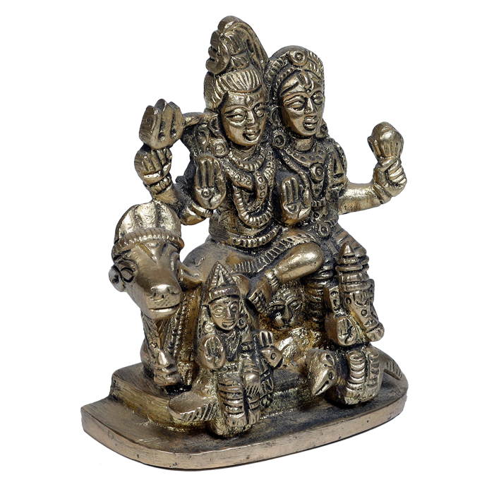 Brass Murti Lord Shiva Family | God Shiva, Parvati, Ganesh And Kartikeya Murti - 3 × 3 Inches | For Pooja Temple | Home Decor And Gifts
