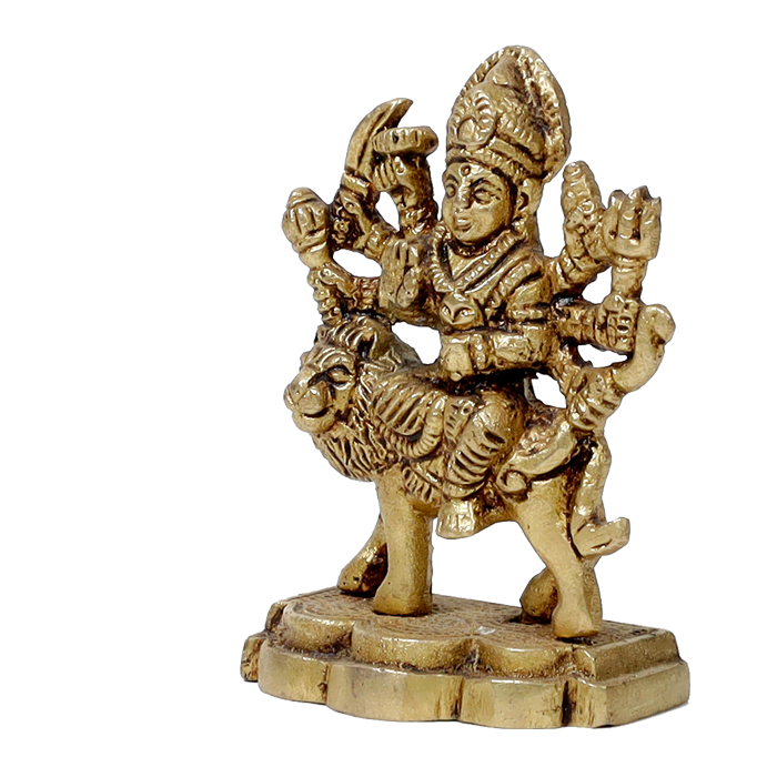 Brass Murti Goddess Durga Mata Is Sitting On Lion - 3 × 2 Inches | For Pooja Temple | Home Decor | Office & Mandir Decoration And Gifts
