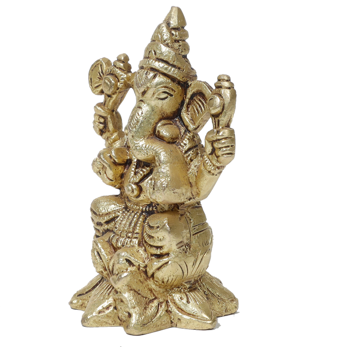 Brass Murti Lord Ganesha Is Sitting On Lotus Flower - 4 × 3 Inches | For Pooja Temple | Home Decor | Office & Mandir Decoration And Gifts