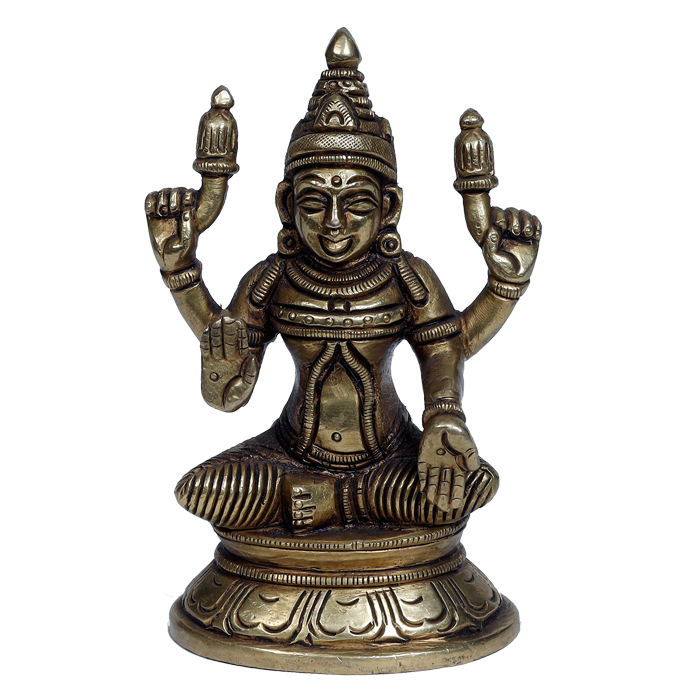 Brass Murti Goddess Lakshmi Is Sitting On Throne - 5 × 3.5 Inches | For Pooja Temple | Home Decor | Office & Mandir Decoration And Gifts