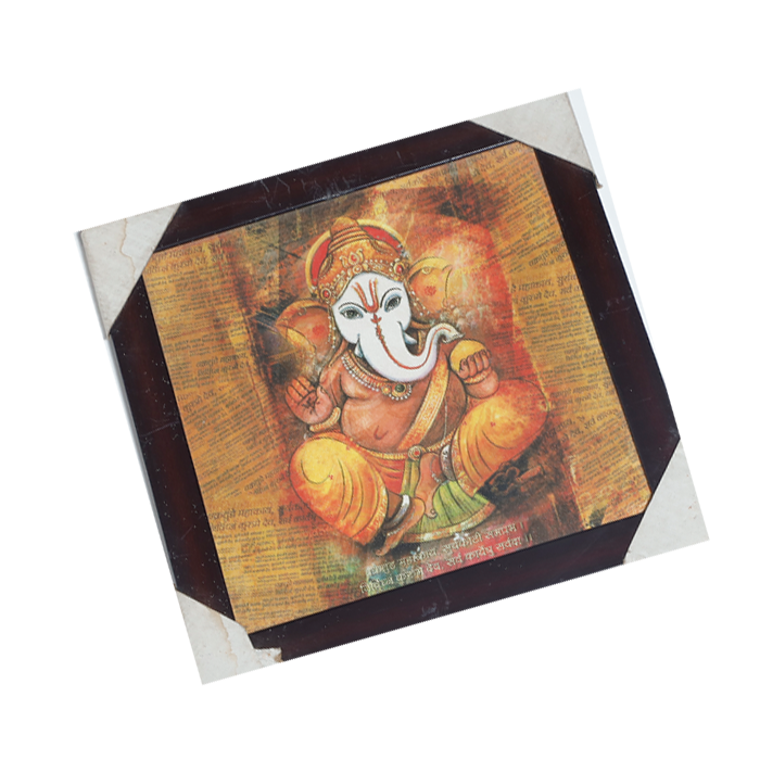 Lord Ganesha Photo Frame - 11 × 11 Inches | For Pooja Temple | Home Decor And Gifts