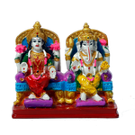 Goddess Lakshmi Mata & Lord Ganesha Is Sitting On The Throne Marble Dust Murti Idol - 4 x 4.3 Inches | For Pooja Temple | Home Decor | Office Decoration | Mandir Decoration And Gifts
