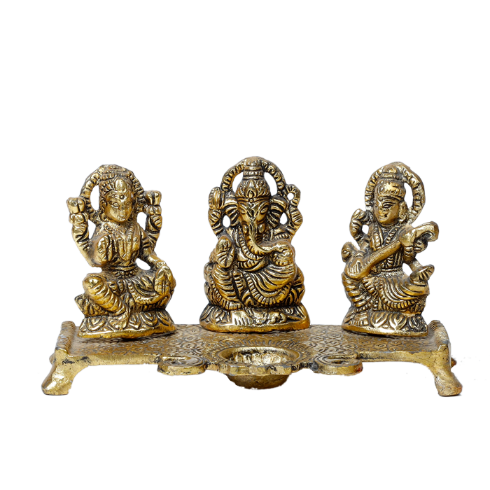 Brass Murti Goddess Lakshmi And Lord Ganesha Is Sitting On Throne - 3 × 7 Inches | For Pooja Temple | Home Decor | Office & Mandir Decoration And Gifts