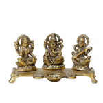 Brass Murti Goddess Lakshmi And Lord Ganesha Is Sitting On Throne - 3 × 7 Inches | For Pooja Temple | Home Decor | Office & Mandir Decoration And Gifts