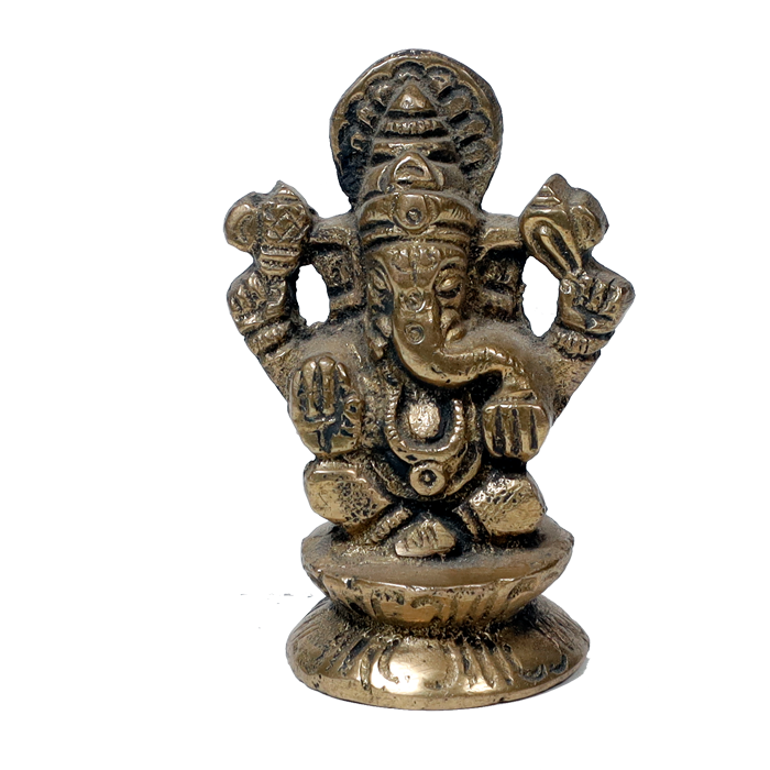 Brass Murti Lord Ganesha Is Sitting On Throne - 2 × 1.5 Inches | 3 × 2.5 Inches | For Pooja Temple | Home Decor | Office & Mandir Decoration And Gifts