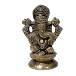 Brass Murti Lord Ganesha Is Sitting On Throne - 2 × 1.5 Inches | 3 × 2.5 Inches | For Pooja Temple | Home Decor | Office & Mandir Decoration And Gifts