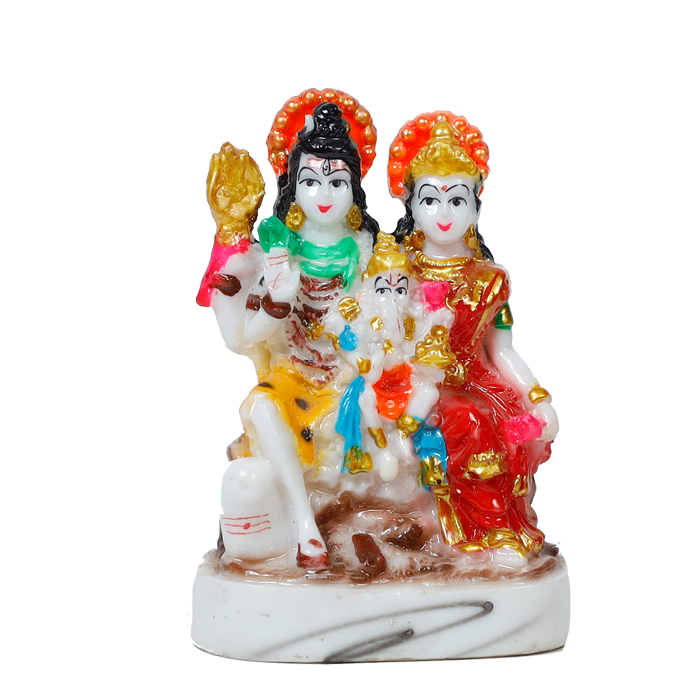 Lord Shiva Family Is Sitting On The Throne | Marble Dust Murti Idol - 4 × 3 Inches | For Pooja Temple | Home Decor | Office Decoration | Mandir Decoration And Gifts