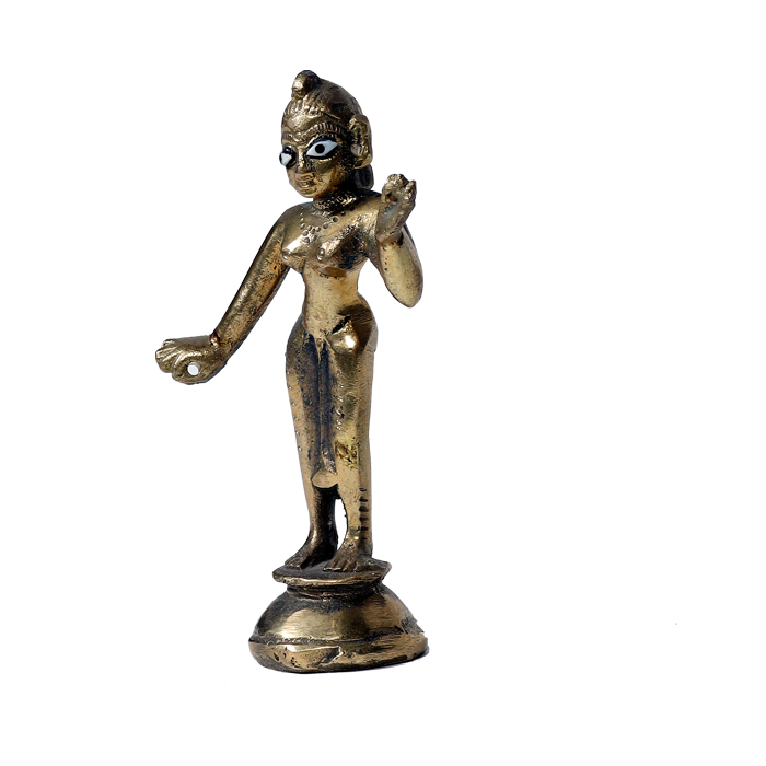 Brass Murti Goddess Radha Is Standing At The Stool - 4 × 2.5 Inches | For Pooja Temple | Home Decor | Office & Mandir Decoration And Gifts