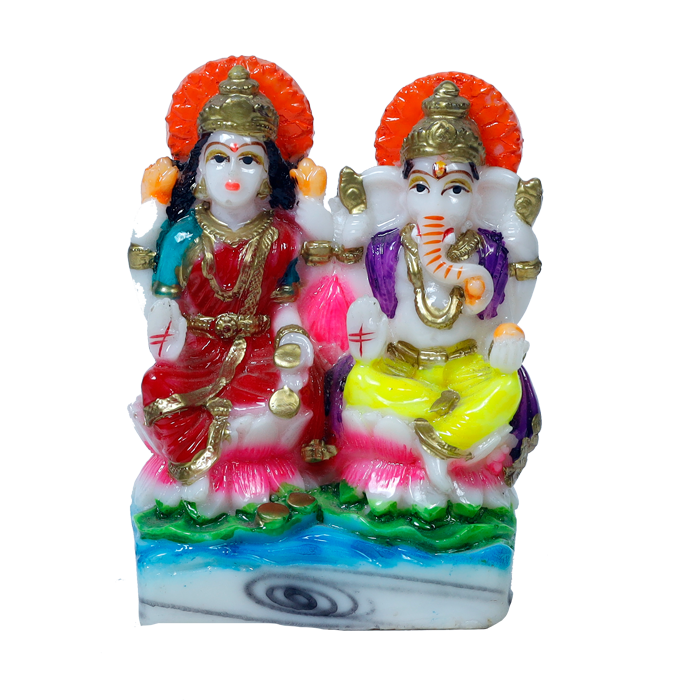 Goddess Lakshmi Mata & Lord Ganesha Is Sitting On Throne Marble Dust Murti Idol - 5 x 3 Inches | For Pooja Temple | Home Decor | Office Decoration | Mandir Decoration And Gifts