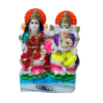 Goddess Lakshmi Mata & Lord Ganesha Is Sitting On Throne Marble Dust Murti Idol - 5 x 3 Inches | For Pooja Temple | Home Decor | Office Decoration | Mandir Decoration And Gifts