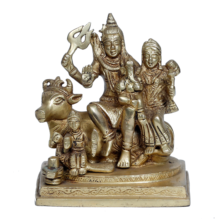 Brass Murti Lord Shiva Family | God Shiva, Parvati, Ganesh And Kartikeya Murti - 6 × 5 Inches | For Pooja Temple | Home Decor And Gifts