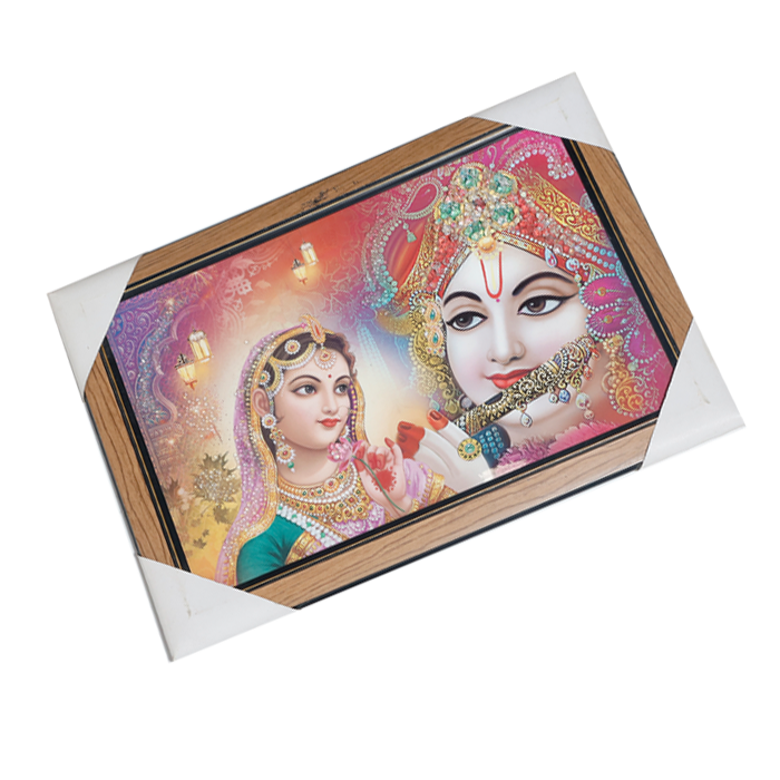 Goddess Radha And Lord Krishan Photo Frame - 20 × 15 Inches | For Pooja Temple | Home Decor And Gifts