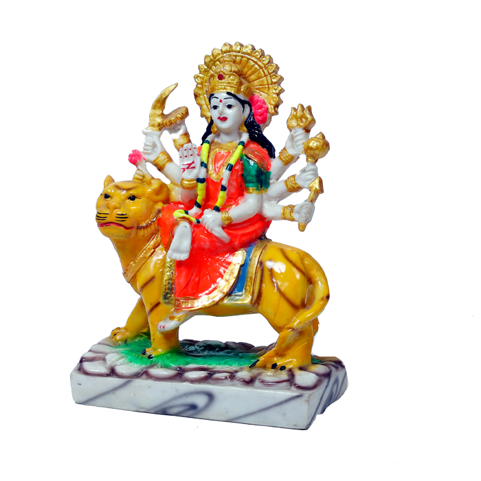 Goddess Durga Mata Is Sitting On The Lion | Marble Dust Murti Idol - 6 × 5 Inches | For Pooja Temple | Home Decor | Office Decoration | Mandir Decoration And Gifts