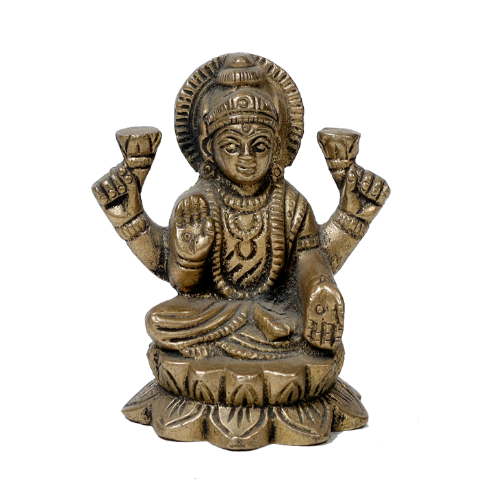 Brass Murti Goddess Lakshmi Ji Is Sitting On Lotus Flower - 3 × 2.7 Inches | For Pooja Temple | Home Decor | Office & Mandir Decoration And Gifts