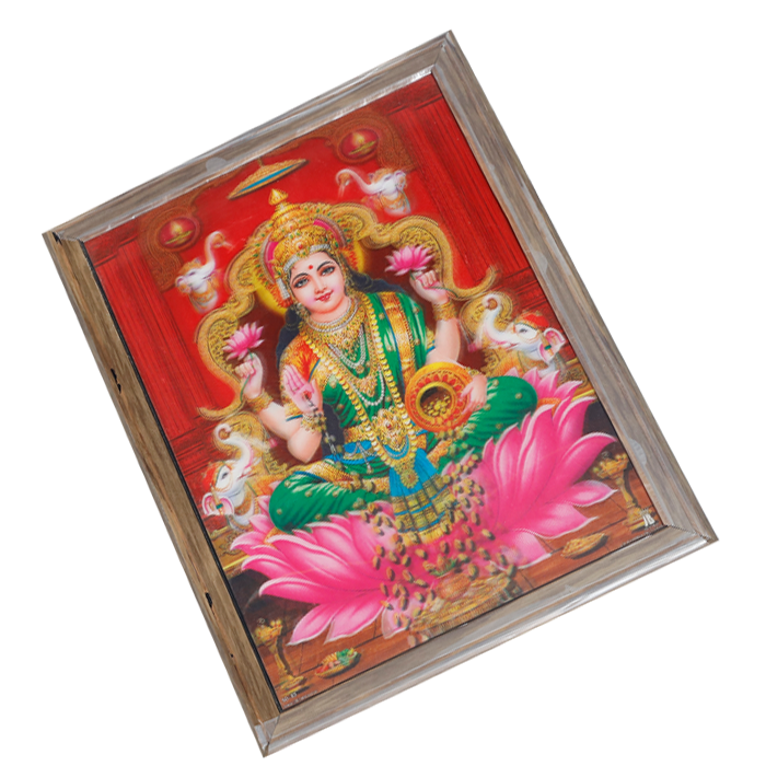 Goddess Lakshmi Mata Is Sitting On Lotus Flower Photo Frame - 17 × 13 Inches | For Pooja Temple | Home Decor And Gifts