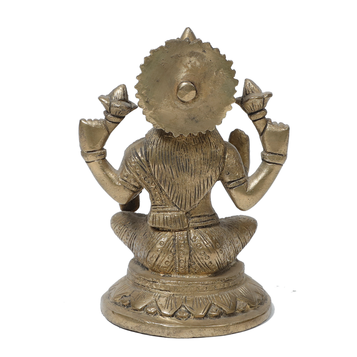 Brass Murti Goddess Lakshmi Ji Is Sitting On Lotus Flower - 4.5 × 3.5 Inches | For Pooja Temple | Home Decor | Office & Mandir Decoration And Gifts