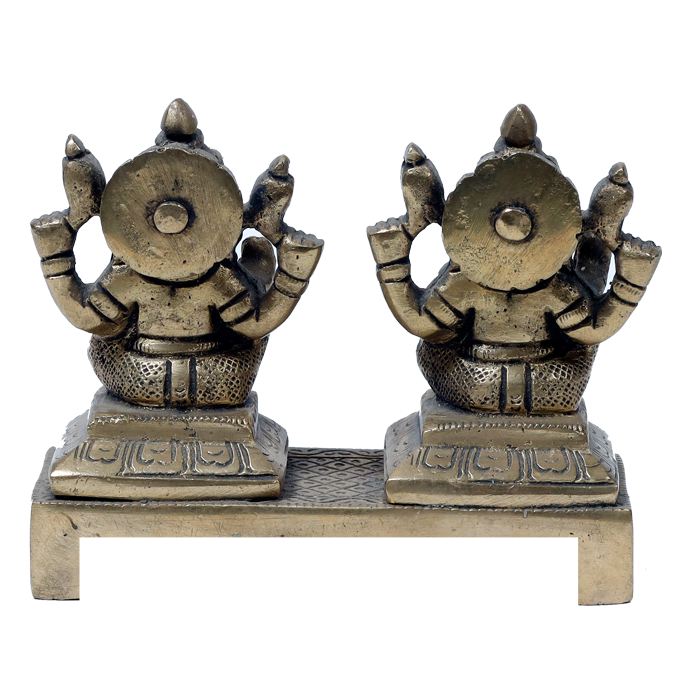 Brass Murti Lord Ganesha Is Sitting On The Stool - 3.5 × 4 Inches | For Pooja Temple | Home Decor | Office & Mandir Decoration And Gifts