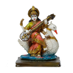 Goddess Saraswati Mata Is Sitting on A Swan Marble Dust Murti Idol - 7 × 6 Inches | For Pooja Temple | Home Decor | Office Decoration | Mandir Decoration And Gifts