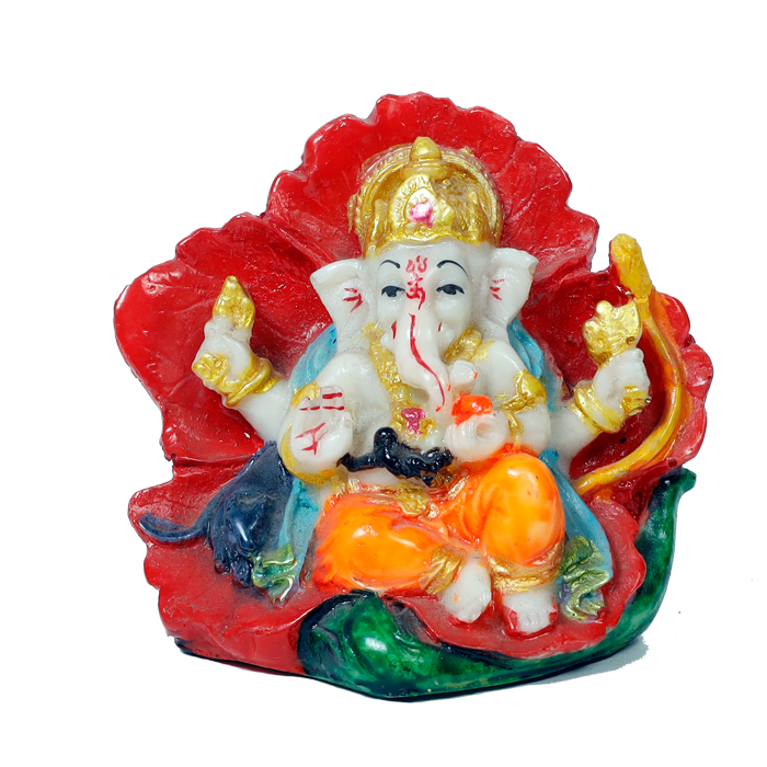 Lord Ganesha Is Sitting On Throne | Marble Dust Murti Idol - 3 x 3 Inches | For Pooja Temple | Home Decor | Office Decoration | Mandir Decoration And Gifts