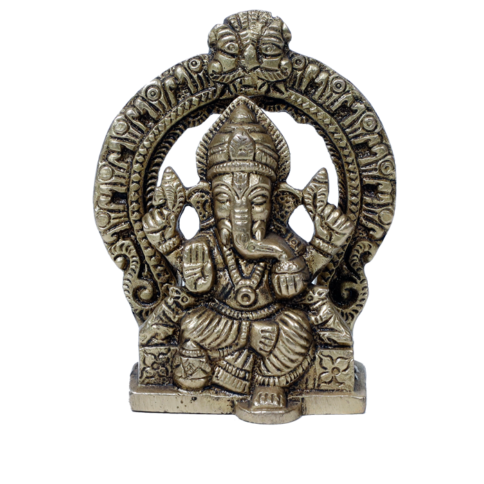 Brass Murti Ganesh Is Sitting On Throne - 3 × 2.5 Inches | For Pooja Temple | Home Decor | Office & Mandir Decoration And Gifts