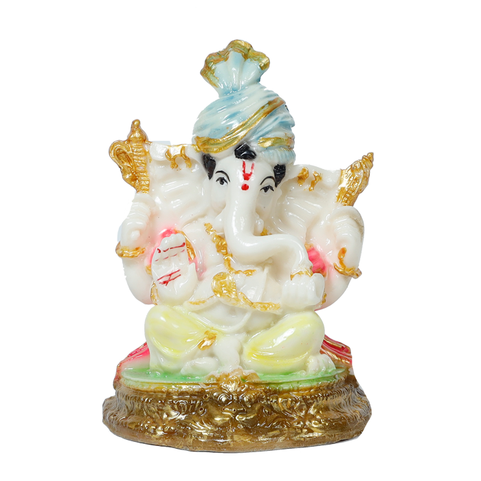 Lord Ganesha Is Sitting On The Throne | Marble Dust Murti Idol - 6 × 4 Inches | For Pooja Temple | Home Decor | Office Decoration | Mandir Decoration And Gifts