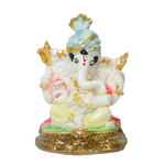 Lord Ganesha Is Sitting On The Throne | Marble Dust Murti Idol - 6 × 4 Inches | For Pooja Temple | Home Decor | Office Decoration | Mandir Decoration And Gifts