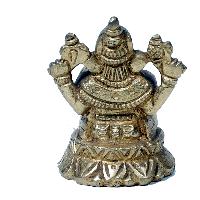 Brass Murti Lord Ganesha Is Sitting On Throne - 2 × 1 Inches | 2.5 × 2 Inches | For Pooja Temple | Home Decor | Office & Mandir Decoration And Gifts