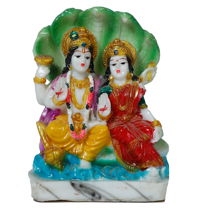 Lord Vishnu And Goddess Lakshmi With Sheshnaag | Marble Dust Murti Idol - 4 × 5 Inches | For Pooja Temple | Home Decor | Office Decoration | Mandir Decoration And Gifts