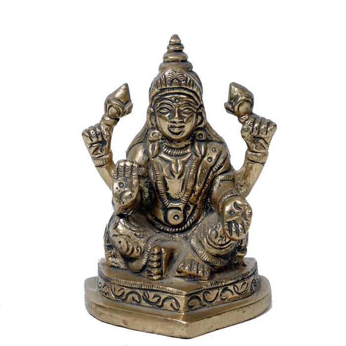 Brass Murti Goddess Lakshmi Ji Is Sitting On Throne - 3.5 × 2.5 Inches | For Pooja Temple | Home Decor | Office & Mandir Decoration And Gifts