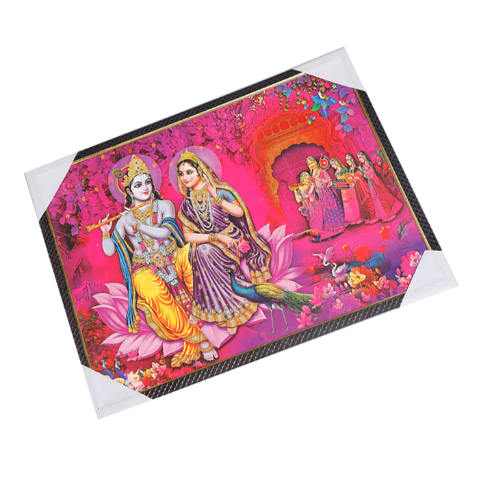 Goddess Radha And Lord Krishan Photo Frame - 25 × 19 Inches | For Pooja Temple | Home Decor And Gifts