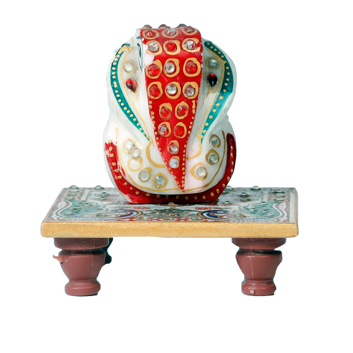 Lord Ganesha Is Sitting On Stool | Marble Murti Idol - 3 x 4 Inches | For Pooja Temple | Home Decor | Office Decoration | Mandir Decoration And Gifts